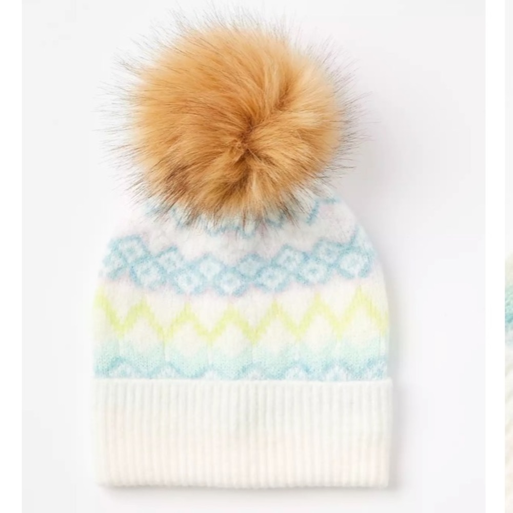 LOFT NWT Fair Isle Faux Fur Pom Pom‎ Hat